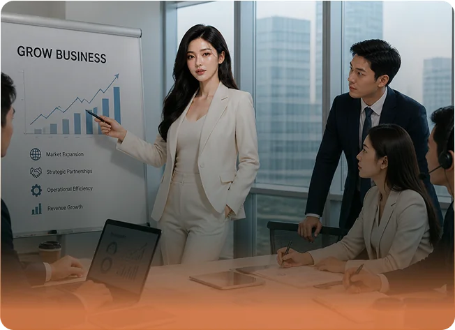 HQ Promo team reviewing growth strategy in a business meeting